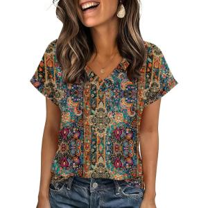 imageZeagoo Womens Summer Tops Rolled Short Sleeve V Neck Shirts Casual Dressy Business Work Blouses OutfitsBohomz721