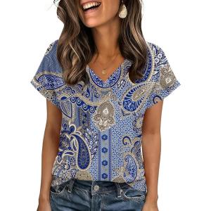 imageZeagoo Womens Summer Tops Rolled Short Sleeve V Neck Shirts Casual Dressy Business Work Blouses OutfitsBohomz919