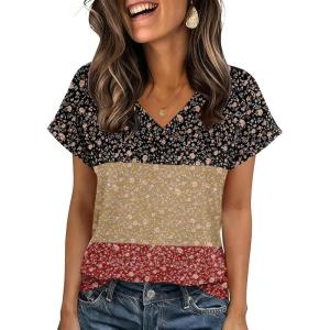 imageZeagoo Womens Summer Tops Rolled Short Sleeve V Neck Shirts Casual Dressy Business Work Blouses OutfitsFlowerxh553