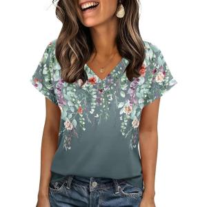 imageZeagoo Womens Summer Tops Rolled Short Sleeve V Neck Shirts Casual Dressy Business Work Blouses OutfitsGrey Flowerwf71