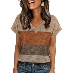imageZeagoo Womens Summer Tops Rolled Short Sleeve V Neck Shirts Casual Dressy Business Work Blouses OutfitsKhakijh398