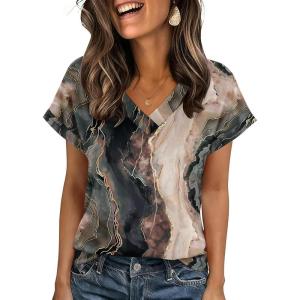 imageZeagoo Womens Summer Tops Rolled Short Sleeve V Neck Shirts Casual Dressy Business Work Blouses OutfitsMulticolorcx278