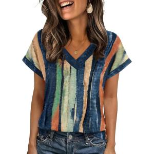 imageZeagoo Womens Summer Tops Rolled Short Sleeve V Neck Shirts Casual Dressy Business Work Blouses OutfitsMulticolorcx289