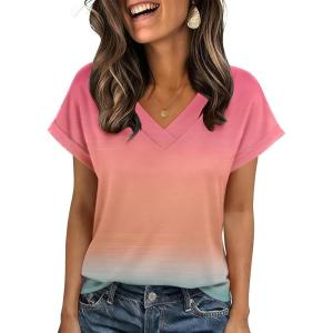 imageZeagoo Womens Summer Tops Rolled Short Sleeve V Neck Shirts Casual Dressy Business Work Blouses OutfitsRainbowjb218