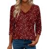 imageZeagoo 34 Length Sleeve Womens Tops Casual V Neck Shirts Soft Basic Tees Business Work BlousesFloral Red