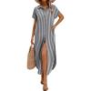 imageZeagoo Womens Summer Casual Short Sleeve Button Down Long Shirt Dresses Loose Swimsuit Beach Cover Ups with Pockets01black Stripe