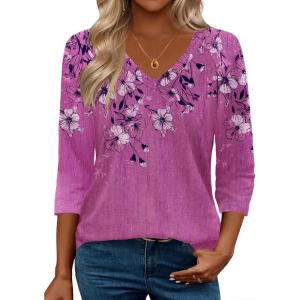 imageZeagoo 34 Length Sleeve Womens Tops Casual V Neck Shirts Soft Basic Tees Business Work BlousesLight Magenta
