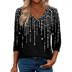 imageZeagoo 34 Length Sleeve Womens Tops Casual V Neck Shirts Soft Basic Tees Business Work BlousesShiny Diamond