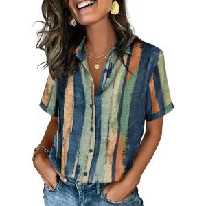 imageZeagoo Button Down Shirts for Women Short Sleeve Collared Tops Dressy Casual V Neck BlousesCx289multicolored