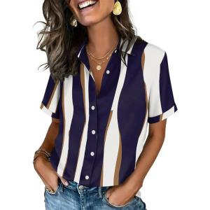 imageZeagoo Button Down Shirts for Women Short Sleeve Collared Tops Dressy Casual V Neck BlousesCx327graphics