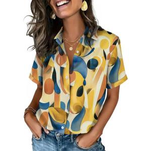 imageZeagoo Button Down Shirts for Women Short Sleeve Collared Tops Dressy Casual V Neck BlousesJh579multicolored