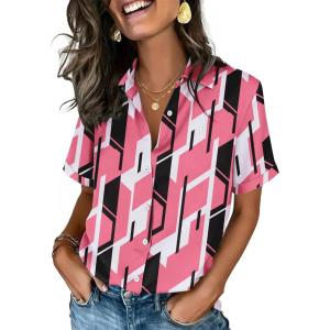 imageZeagoo Button Down Shirts for Women Short Sleeve Collared Tops Dressy Casual V Neck BlousesJh603pink