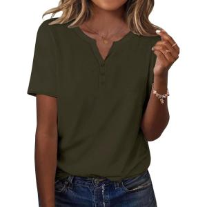 imageZeagoo Womens Summer Tops Casual Short Sleeve V Neck Shirts Business Dressy Work BlousesArmy Green