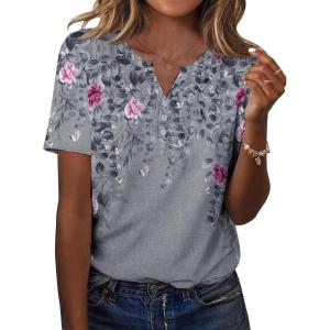 imageZeagoo Womens Summer Tops Casual Short Sleeve V Neck Shirts Business Dressy Work BlousesGrey Floral