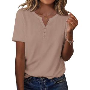 imageZeagoo Womens Summer Tops Casual Short Sleeve V Neck Shirts Business Dressy Work BlousesKhaki