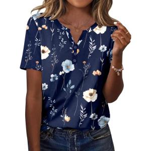 imageZeagoo Womens Summer Tops Casual Short Sleeve V Neck Shirts Business Dressy Work BlousesNavy Floral 318