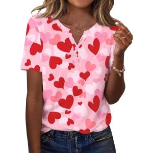 imageZeagoo Womens Summer Tops Casual Short Sleeve V Neck Shirts Business Dressy Work BlousesPink Heart