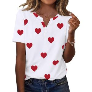 imageZeagoo Womens Summer Tops Casual Short Sleeve V Neck Shirts Business Dressy Work BlousesRed Heart