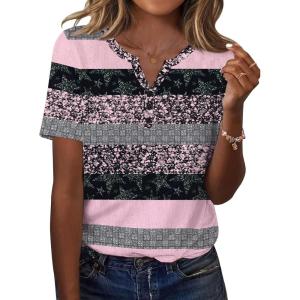 imageZeagoo Womens Summer Tops Casual Short Sleeve V Neck Shirts Business Dressy Work BlousesStripes Black Pink