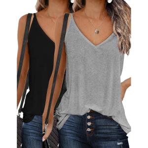 imageZeagoo Womens V Neck Camisole Tank Top Strap Sleeveless T Shirt Casual Loose Vest Blouse  SXXL2 Packgrey and Black