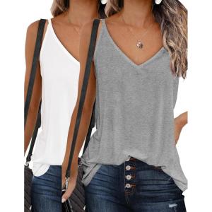 imageZeagoo Womens V Neck Camisole Tank Top Strap Sleeveless T Shirt Casual Loose Vest Blouse  SXXL2 Packgrey and White