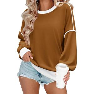 image:imageZeagoo Women Crewneck Sweatshirts Pullover Tops Long Sleeve Shirt Loose Fit Sweaters Casual Fall Outfits Clothes 2025Brown