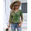 image:imageZeagoo 34 Length Sleeve Womens Tops 2026 V Neck T Shirts Dressy Casual Fall Blouses Floral Summer Business Work Basic TeesA01green Ethnic Print