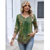 image:imageZeagoo 34 Length Sleeve Womens Tops 2026 V Neck T Shirts Dressy Casual Fall Blouses Floral Summer Business Work Basic TeesA01green Ethnic Print