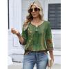image:imageZeagoo 34 Length Sleeve Womens Tops 2026 V Neck T Shirts Dressy Casual Fall Blouses Floral Summer Business Work Basic TeesA01green Ethnic Print