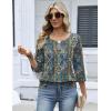 image:imageZeagoo 34 Length Sleeve Womens Tops 2026 V Neck T Shirts Dressy Casual Fall Blouses Floral Summer Business Work Basic TeesA02blue Boho Print