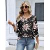 image:imageZeagoo 34 Length Sleeve Womens Tops 2026 V Neck T Shirts Dressy Casual Fall Blouses Floral Summer Business Work Basic TeesBlack Pink Floral