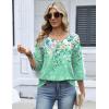 image:imageZeagoo 34 Length Sleeve Womens Tops 2026 V Neck T Shirts Dressy Casual Fall Blouses Floral Summer Business Work Basic TeesGreen Print