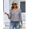 image:imageZeagoo 34 Length Sleeve Womens Tops 2026 V Neck T Shirts Dressy Casual Fall Blouses Floral Summer Business Work Basic TeesGrey Floral Leaves