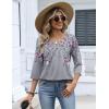 image:imageZeagoo 34 Length Sleeve Womens Tops 2026 V Neck T Shirts Dressy Casual Fall Blouses Floral Summer Business Work Basic TeesGrey Floral Leaves