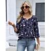 image:imageZeagoo 34 Length Sleeve Womens Tops 2026 V Neck T Shirts Dressy Casual Fall Blouses Floral Summer Business Work Basic TeesNavy Blue Flower