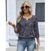 image:imageZeagoo 34 Length Sleeve Womens Tops 2026 V Neck T Shirts Dressy Casual Fall Blouses Floral Summer Business Work Basic TeesNavy Blue Print