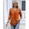 image:imageZeagoo 34 Length Sleeve Womens Tops 2026 V Neck T Shirts Dressy Casual Fall Blouses Floral Summer Business Work Basic TeesOrange Ethnic Print