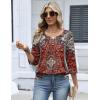 image:imageZeagoo 34 Length Sleeve Womens Tops 2026 V Neck T Shirts Dressy Casual Fall Blouses Floral Summer Business Work Basic TeesRust Ethnic Pattern