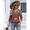image:imageZeagoo 34 Length Sleeve Womens Tops 2026 V Neck T Shirts Dressy Casual Fall Blouses Floral Summer Business Work Basic TeesRust Ethnic Pattern