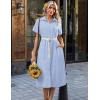 image:imageZeagoo Summer Dresses for Women 2026 Button Down Shirt Dresses Aline Long Sundress Short Sleeve Beach Travel Cover UpBlue Stripe