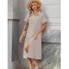 image:imageZeagoo Summer Dresses for Women 2026 Button Down Shirt Dresses Aline Long Sundress Short Sleeve Beach Travel Cover UpBrown Stripe