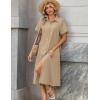 image:imageZeagoo Summer Dresses for Women 2026 Button Down Shirt Dresses Aline Long Sundress Short Sleeve Beach Travel Cover UpKhaki