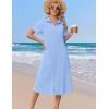 image:imageZeagoo Summer Dresses for Women 2026 Button Down Shirt Dresses Aline Long Sundress Short Sleeve Beach Travel Cover UpLight Blue