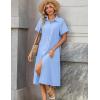 image:imageZeagoo Summer Dresses for Women 2026 Button Down Shirt Dresses Aline Long Sundress Short Sleeve Beach Travel Cover UpLight Blue