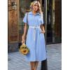 image:imageZeagoo Summer Dresses for Women 2026 Button Down Shirt Dresses Aline Long Sundress Short Sleeve Beach Travel Cover UpLight Blue