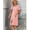 image:imageZeagoo Summer Dresses for Women 2026 Button Down Shirt Dresses Aline Long Sundress Short Sleeve Beach Travel Cover UpPink