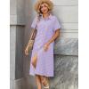 image:imageZeagoo Summer Dresses for Women 2026 Button Down Shirt Dresses Aline Long Sundress Short Sleeve Beach Travel Cover UpPurple Stripe