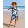 image:imageZeagoo Summer Dresses for Women 2026 V Neck Ruffle Sleeve Casual Shift Dress Hawaiian Sundress Beach Vacation ClothesBlue Leaves