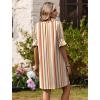 image:imageZeagoo Summer Dresses for Women 2026 V Neck Ruffle Sleeve Casual Shift Dress Hawaiian Sundress Beach Vacation ClothesKhaki Vertical Stripes