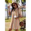 image:imageZeagoo Summer Dresses for Women 2026 V Neck Ruffle Sleeve Casual Shift Dress Hawaiian Sundress Beach Vacation ClothesKhaki Vertical Stripes